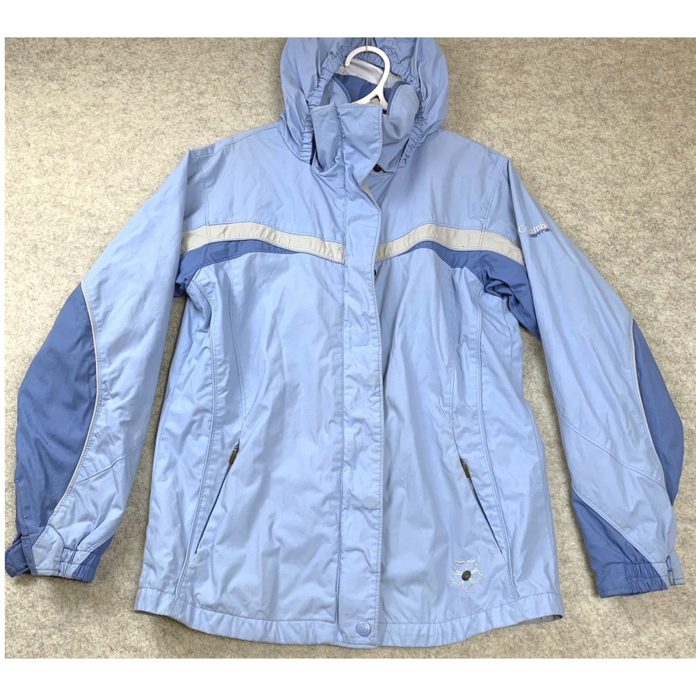 Columbia Vertex Waterproof Rain Jacket Youth XL 14/16 Blue Grey Hooded Shell‎